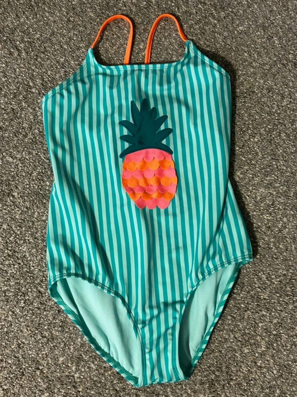 Cat & Jack Girls' Teal Stripe Pineapple One-Piece Swimsuit with Orange Straps